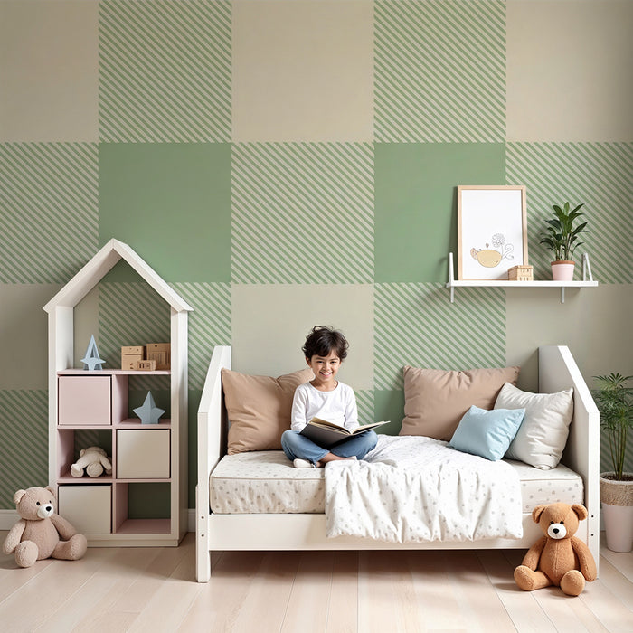 Behang babykamer | Zacht vichy-motief in crèmegroen