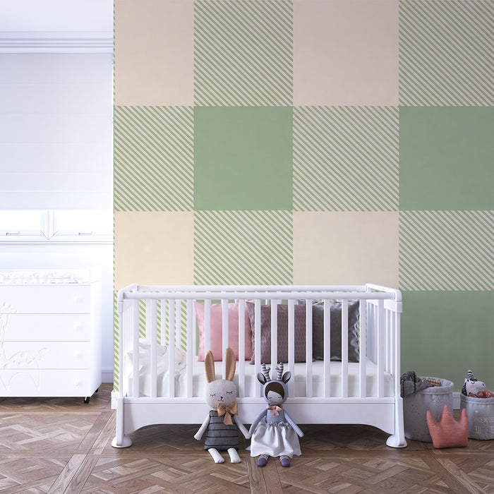 Behang babykamer | Zacht vichy-motief in crèmegroen