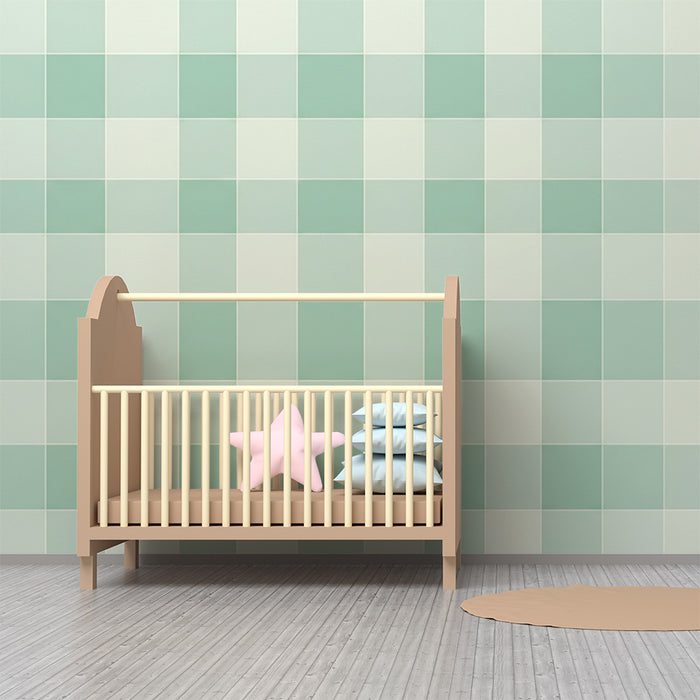 Tapeta do dětského pokoje | Jemný vichy vzor v pastelově zelené