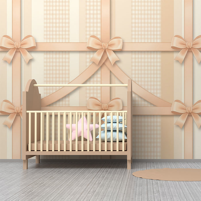 Behang babykamer | Vichy-motief met delicate linten in pasteltinten