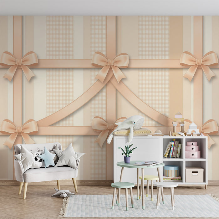 Behang babykamer | Vichy-motief met delicate linten in pasteltinten
