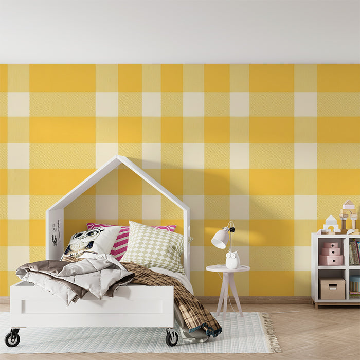 Papel pintado para habitación de bebé | Estampado vichy amarillo brillante para un ambiente alegre