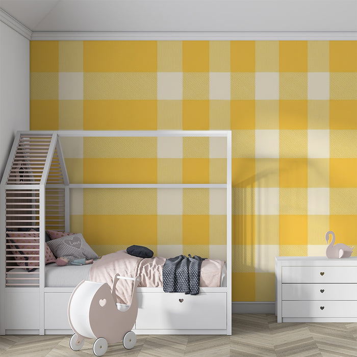 Papel pintado para habitación de bebé | Estampado vichy amarillo brillante para un ambiente alegre