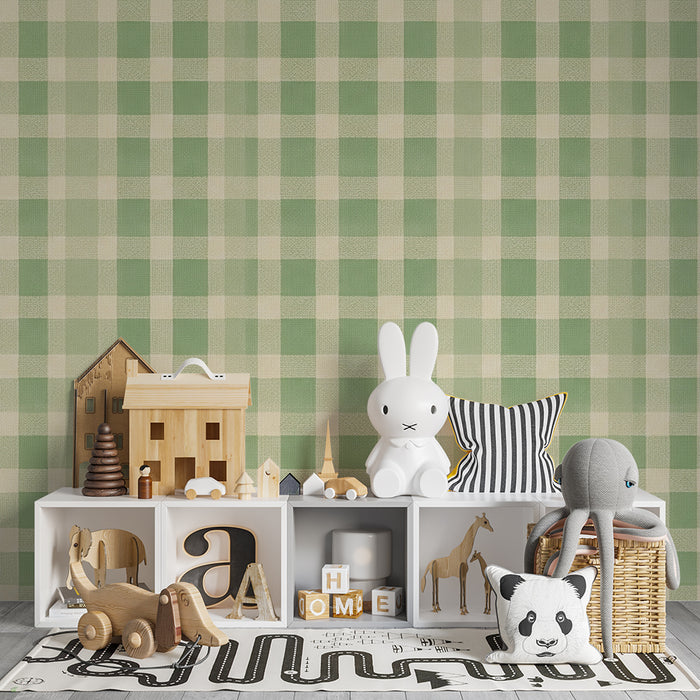 Papier peint chambre bébé | Motif vichy vert doux pour une ambiance apaisante