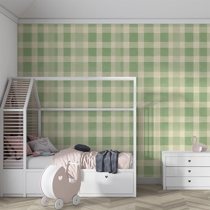 Papier peint chambre bébé | Motif vichy vert doux pour une ambiance apaisante