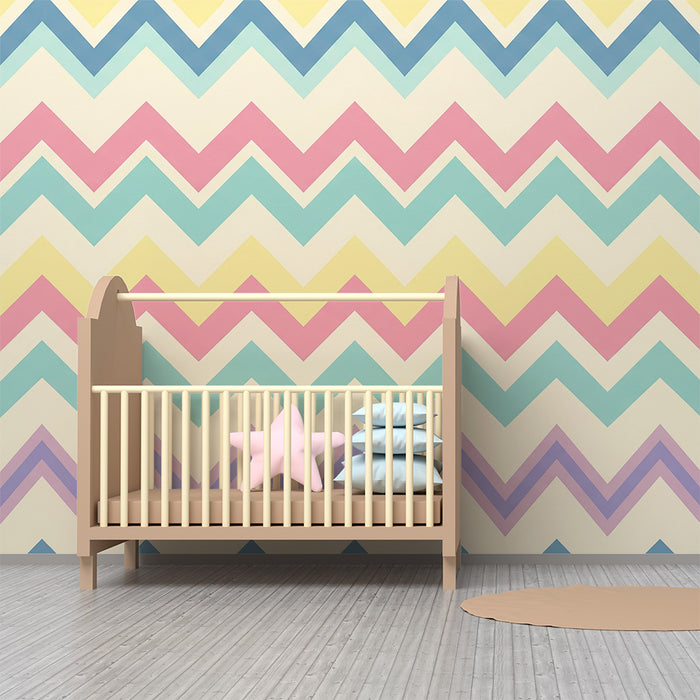Babykamer behang | Zachte pastel zigzagpatroon in zachte kleuren