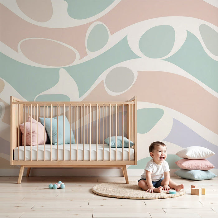 Papier peint chambre bébé | Motifs abstraits aux couleurs douces et apaisantes
