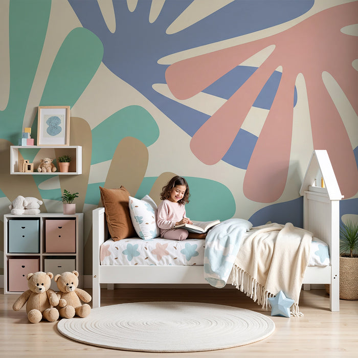 Papel de parede quarto bebê | Πολύχρωμα αφηρημένα μοτίβα με οργανικά σχήματα