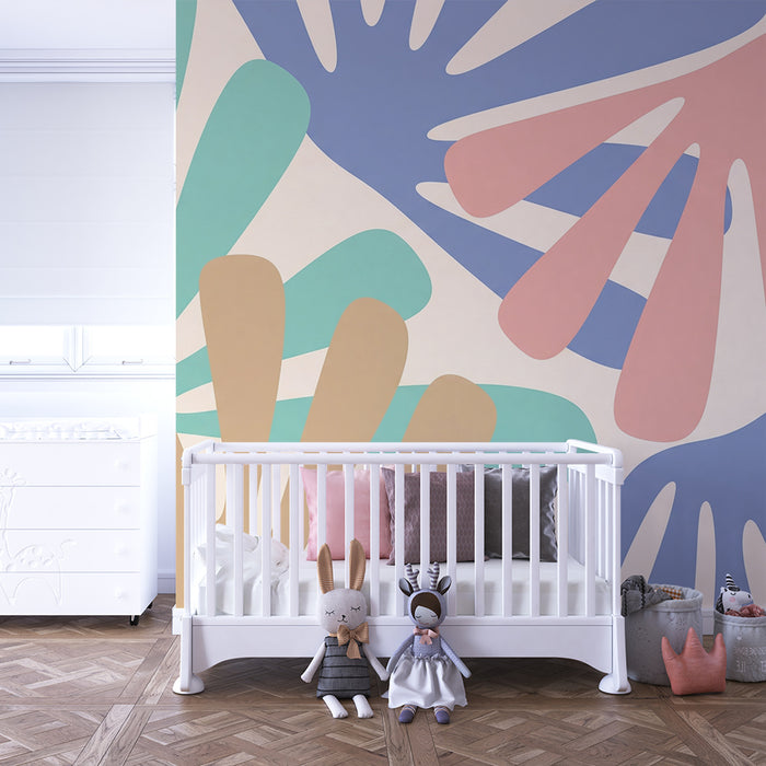 Papel de parede quarto bebê | Πολύχρωμα αφηρημένα μοτίβα με οργανικά σχήματα