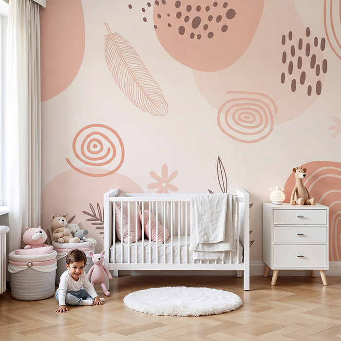 Tapet camera bebeluși | Modele abstracte delicate cu forme organice și elemente naturale