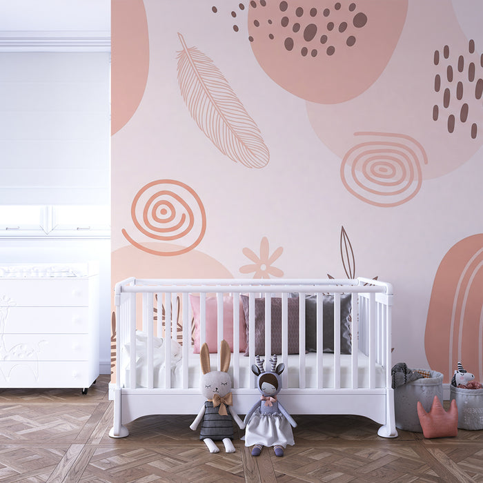 Tapet camera bebeluși | Modele abstracte delicate cu forme organice și elemente naturale