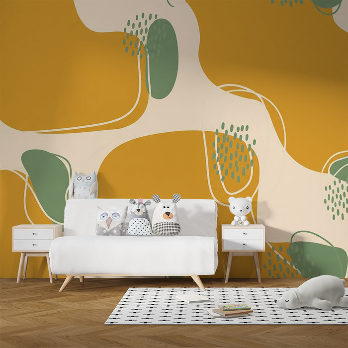 Papier peint chambre bébé | Motifs abstraits en jaune et vert pour une ambiance douce