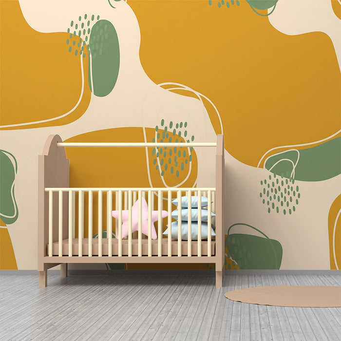 Papier peint chambre bébé | Motifs abstraits en jaune et vert pour une ambiance douce