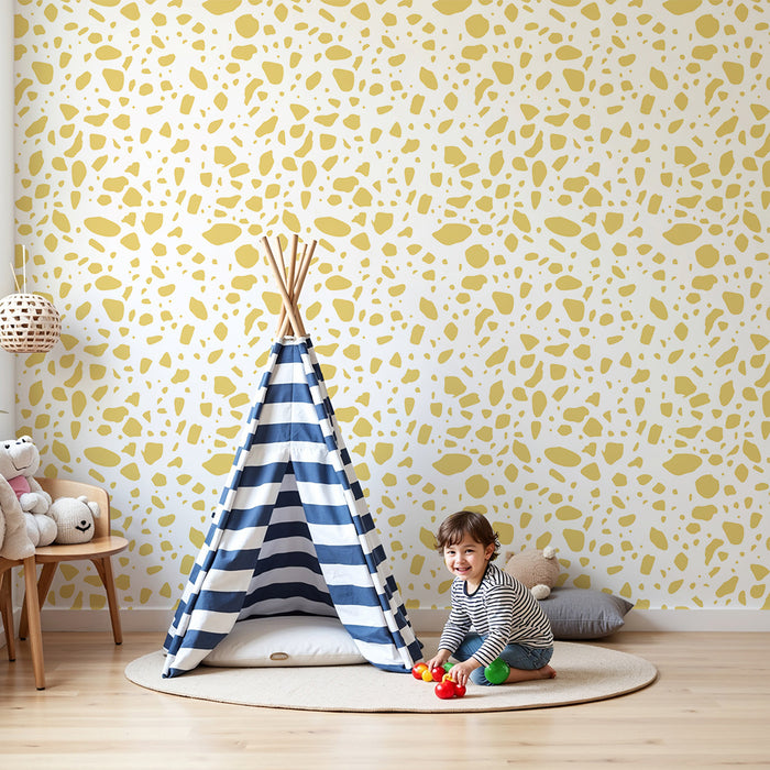 Nursery room wallpaper | Abstract patterns in yellow on a white background
