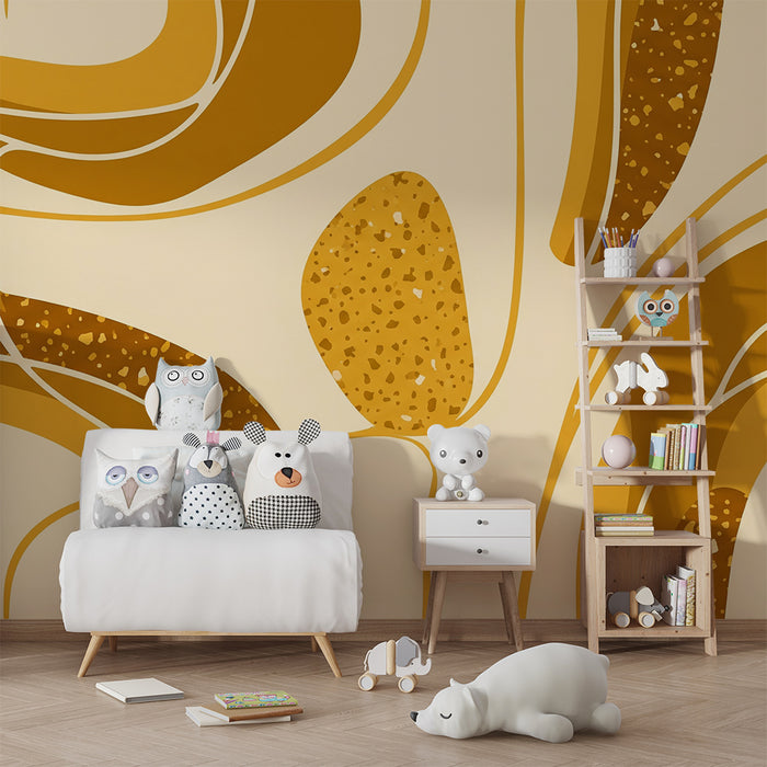 Papier peint chambre bébé | Motifs abstraits en tons dorés et beige