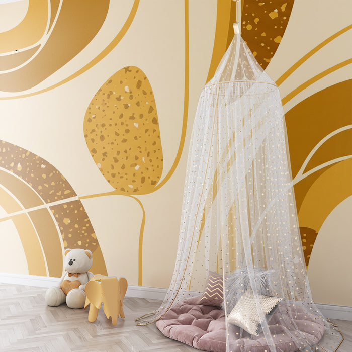 Papier peint chambre bébé | Motifs abstraits en tons dorés et beige
