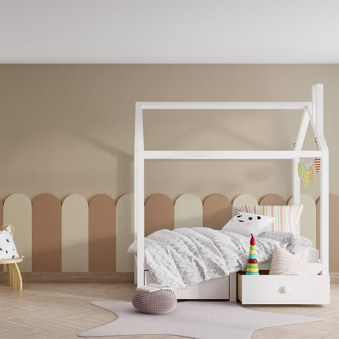 Papier peint chambre bébé | Motifs arrondis en tons doux de beige et terracotta