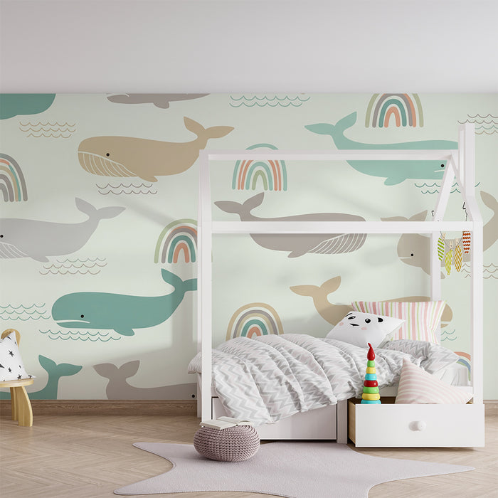 Tapety dla dzieci | Wzory kolorowych wielorybów i tęczy