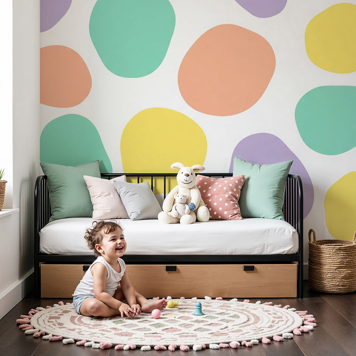 Tapet pentru camera copilului | Modele colorate și forme organice pentru un decor jucăuș