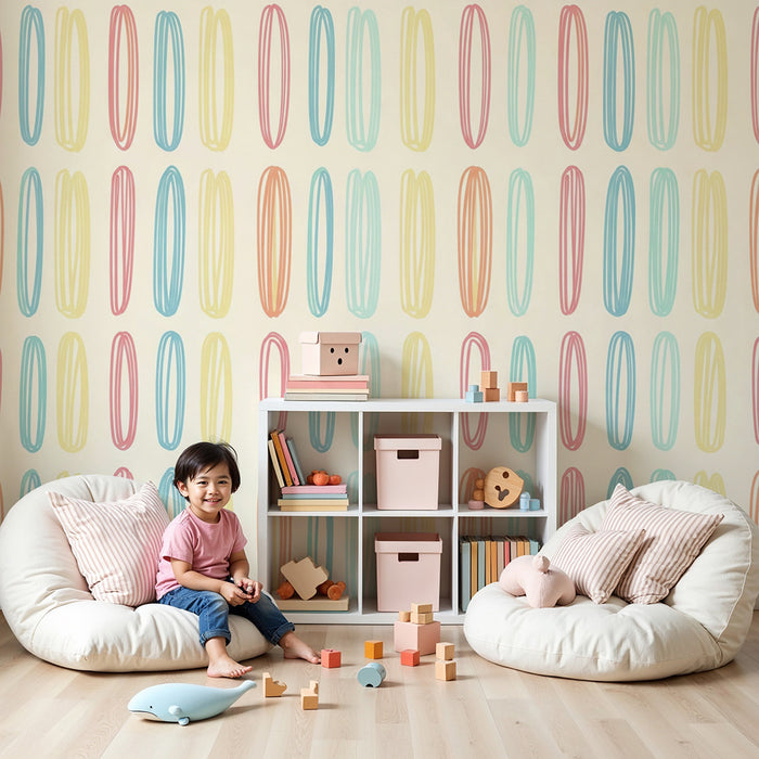 Babykamerbehang | Vrolijke pastelkleurige ovale motieven