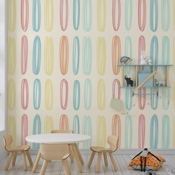 Babykamerbehang | Vrolijke pastelkleurige ovale motieven
