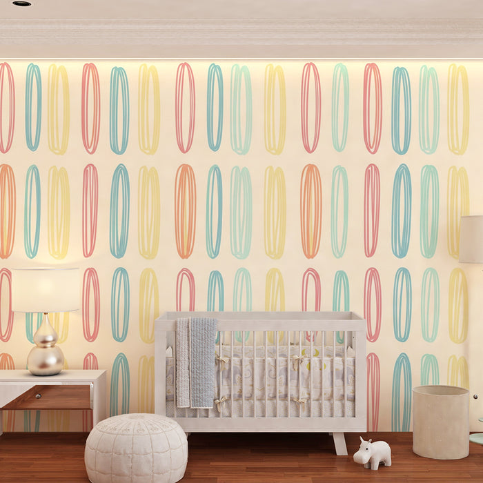Babykamerbehang | Vrolijke pastelkleurige ovale motieven