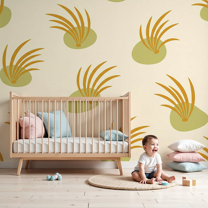 Papier peint chambre bébé | Motifs de feuillage doux et apaisant