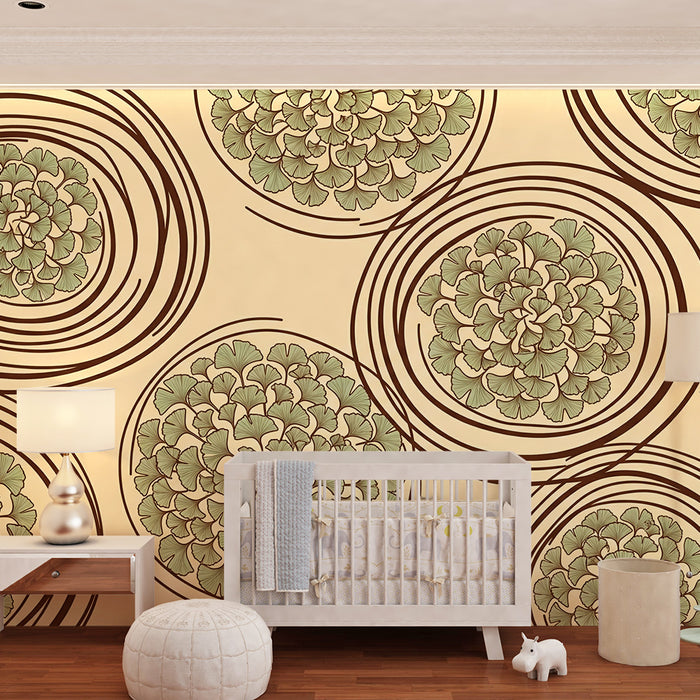 Behang voor babykamer | Delicate bladmotieven op beige achtergrond