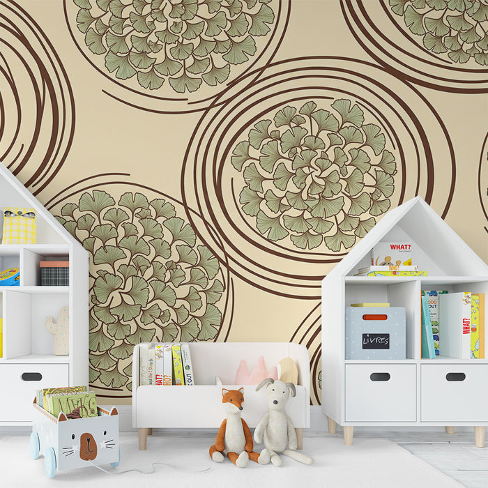 Behang voor babykamer | Delicate bladmotieven op beige achtergrond