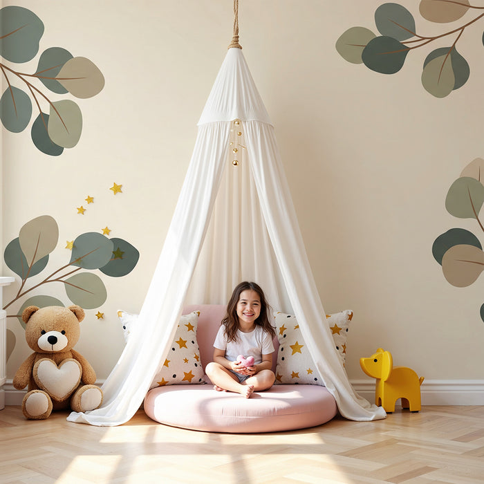 Papier peint chambre bébé | Motifs de feuilles délicates sur fond doux et léger