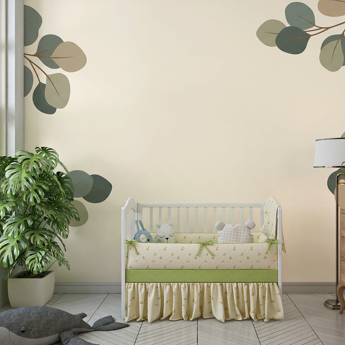 Papier peint chambre bébé | Motifs de feuilles délicates sur fond doux et léger