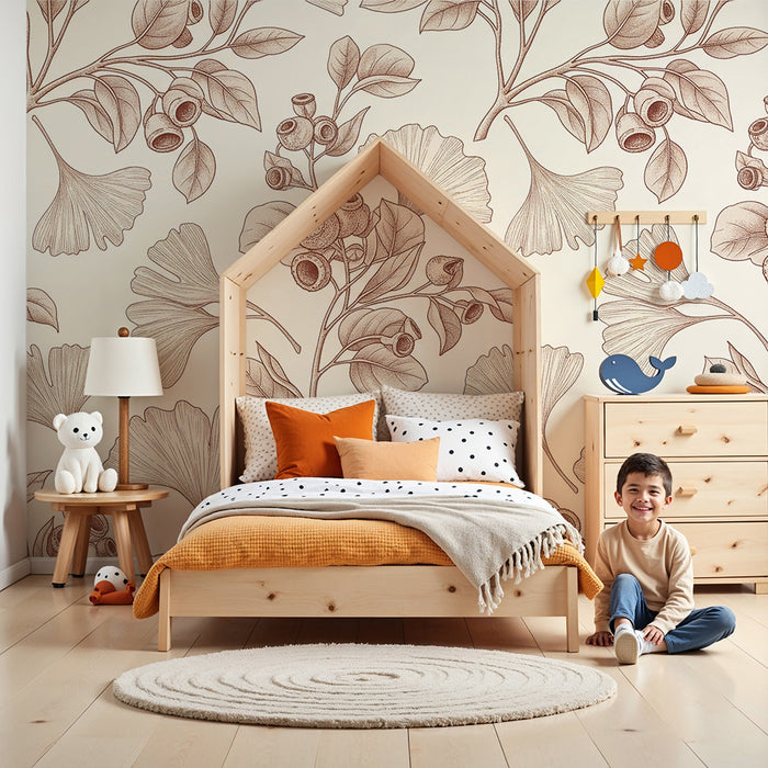 Baby nursery wallpaper | Leaf and berry patterns in soft tones