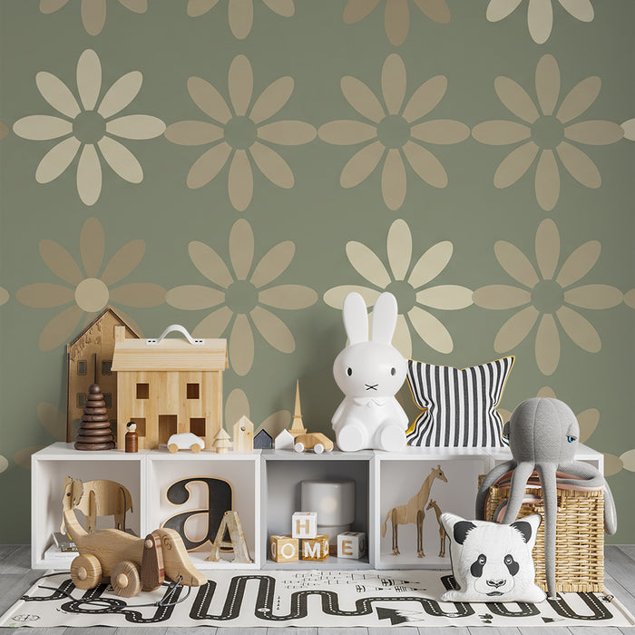 Tapety dla dzieci | Motywy kwiatowe w pastelowych kolorach i zielonym tle