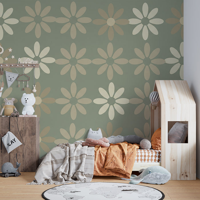 Tapety dla dzieci | Motywy kwiatowe w pastelowych kolorach i zielonym tle
