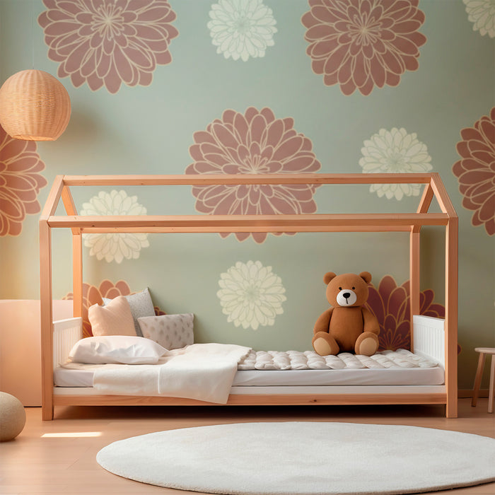 Tapety dla dzieci | Wzory zielonych i terakotowych kwiatów