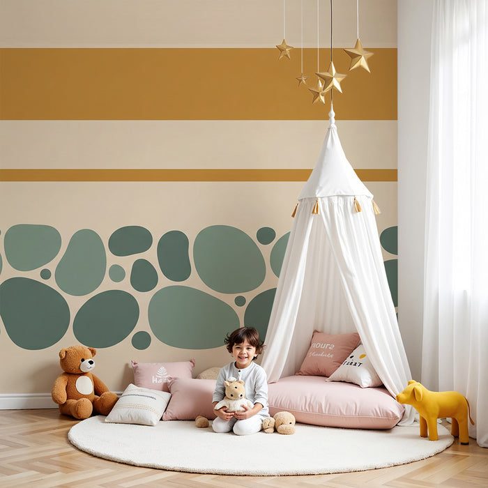Tapet pentru camera copilului | Modele cu pietricele și benzi colorate