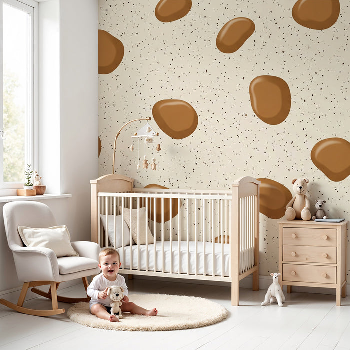 Papel de parede para quarto de bebé | Padrões de seixos castanhos sobre fundo creme