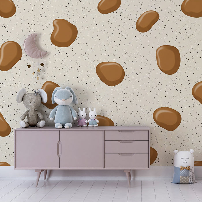 Papel de parede para quarto de bebé | Padrões de seixos castanhos sobre fundo creme