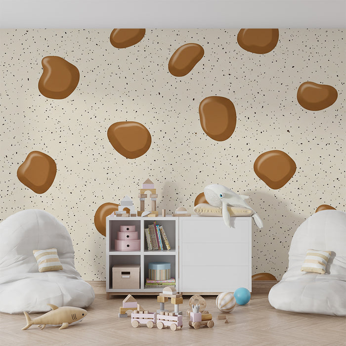 Papel de parede para quarto de bebé | Padrões de seixos castanhos sobre fundo creme