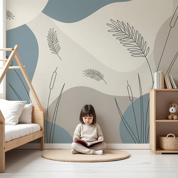 Papel de parede quarto bebê | Minimalistični rastlinski motivi na pastelnem ozadju