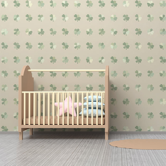 Baby's Room Wallpaper | Soft Clover Patterns on a Beige Background