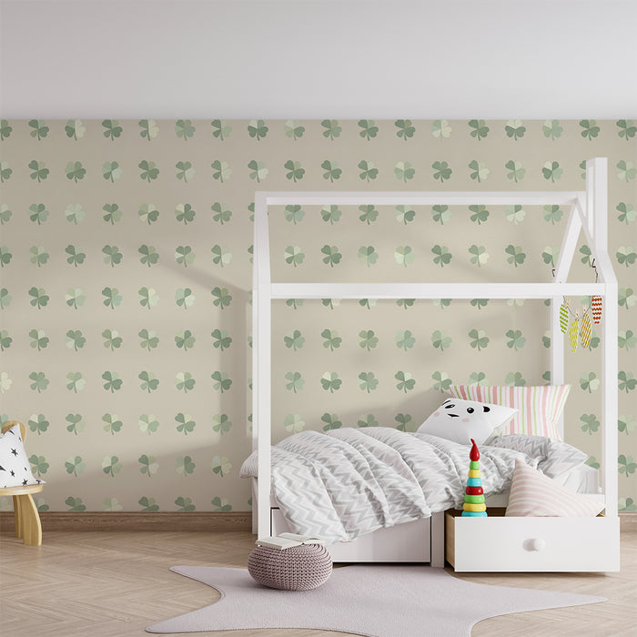 Baby's Room Wallpaper | Soft Clover Patterns on a Beige Background