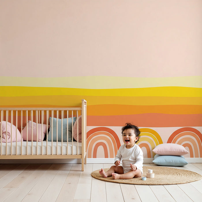 Børneværelse tapet | Farverige bølge mønstre i pastelfarver