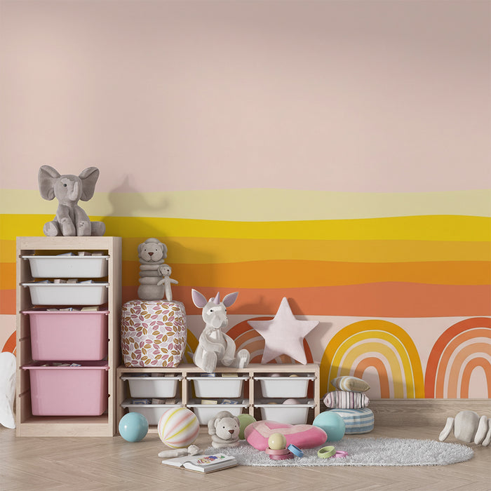Børneværelse tapet | Farverige bølge mønstre i pastelfarver