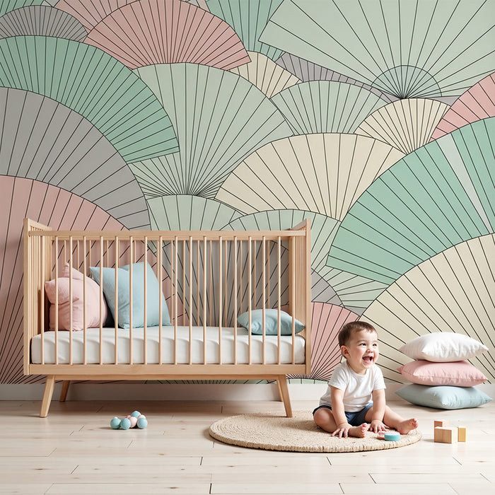 Tapete za dječju sobu | Motivi pastelnih valova s nježnim linijama