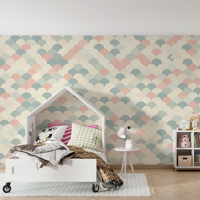 Babykamer behang | Pastelgolfmotief in roze en blauw
