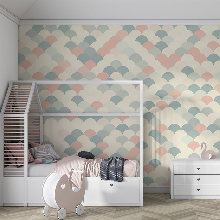 Babykamer behang | Pastelgolfmotief in roze en blauw
