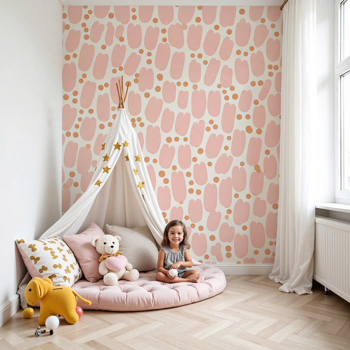 Papel de parede para quarto de bebé | Motivos suaves e coloridos em rosa e bege