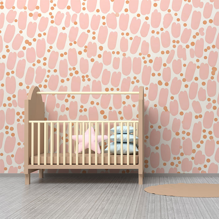 Papel de parede para quarto de bebé | Motivos suaves e coloridos em rosa e bege