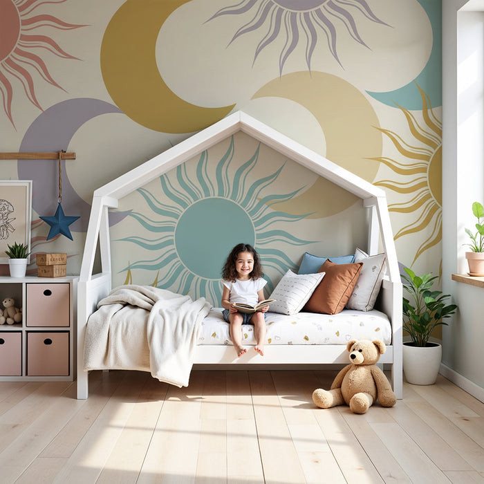 Papier de parede za bebe | Sunčani i mjesečevi uzorci u nježnim nijansama